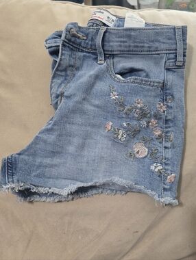 Abercrombie Embroidered Light Wash Denim Shorts